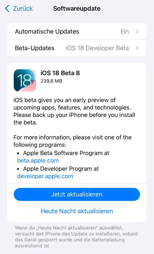 双辽苹果手机维修分享苹果 iOS / iPadOS 18 开发者预览版 Beta 8 发布 